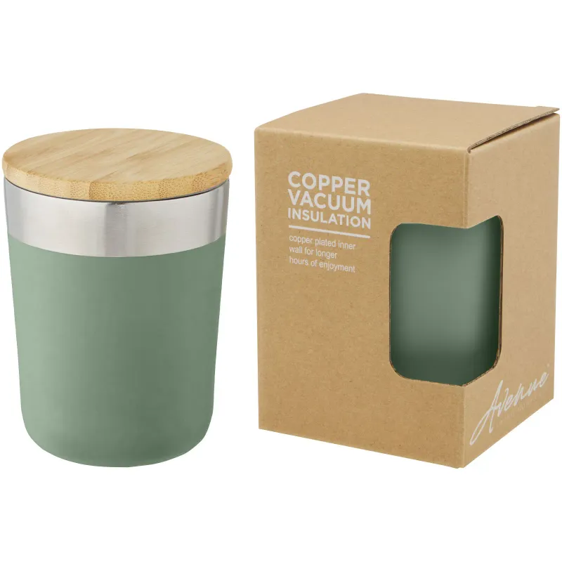 Lagan 330 ml copper vacuum insulated stainless steel tumbler with bamboo lid