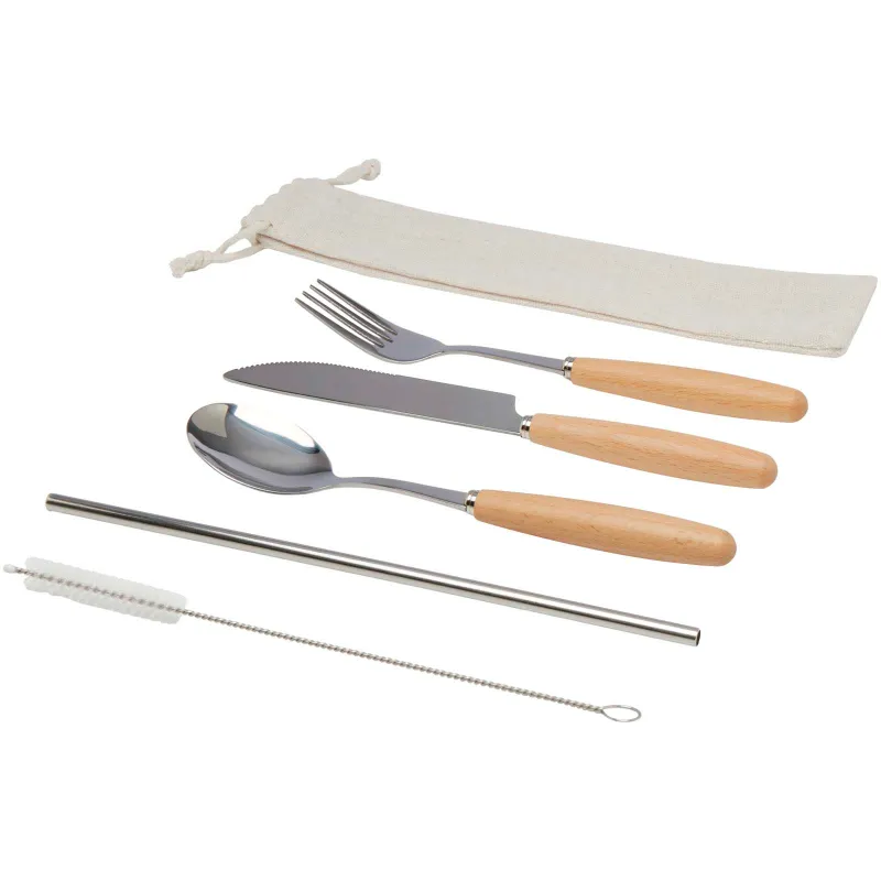 Root 5-piece stainless steel and beech wood cutlery set