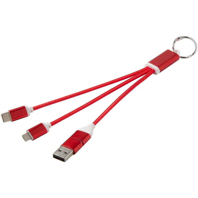 Metal 4-in-1 recycled aluminium charging cable with keychain