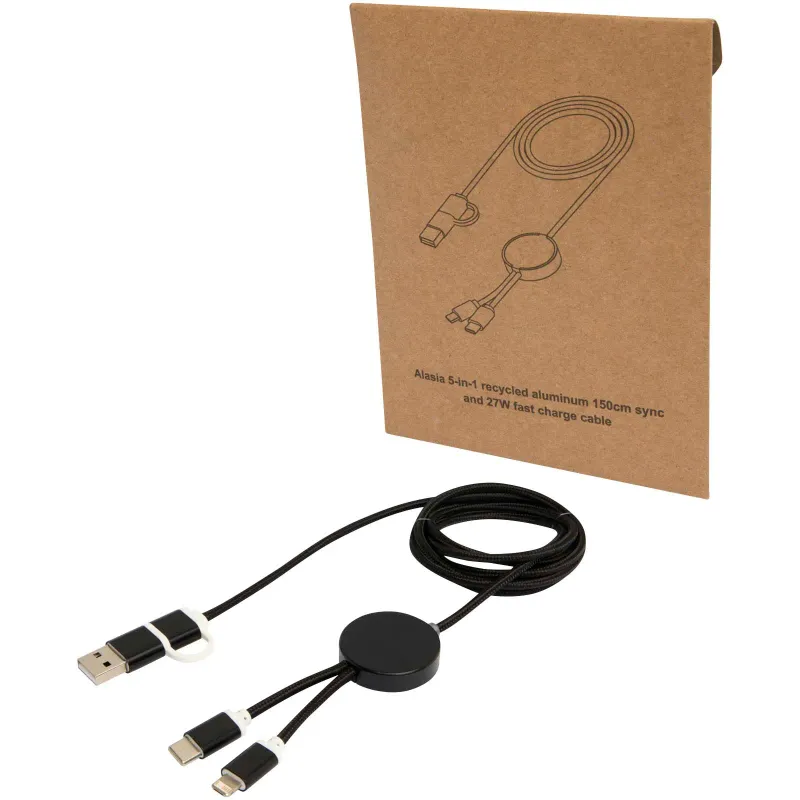 Alasia 5-in-1 recycled aluminium and plastic 150 cm data sync and 27W fast charge cable