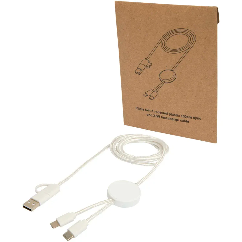 Citala 5-in-1 recycled plastic 150 cm data sync and 27W fast charge cable