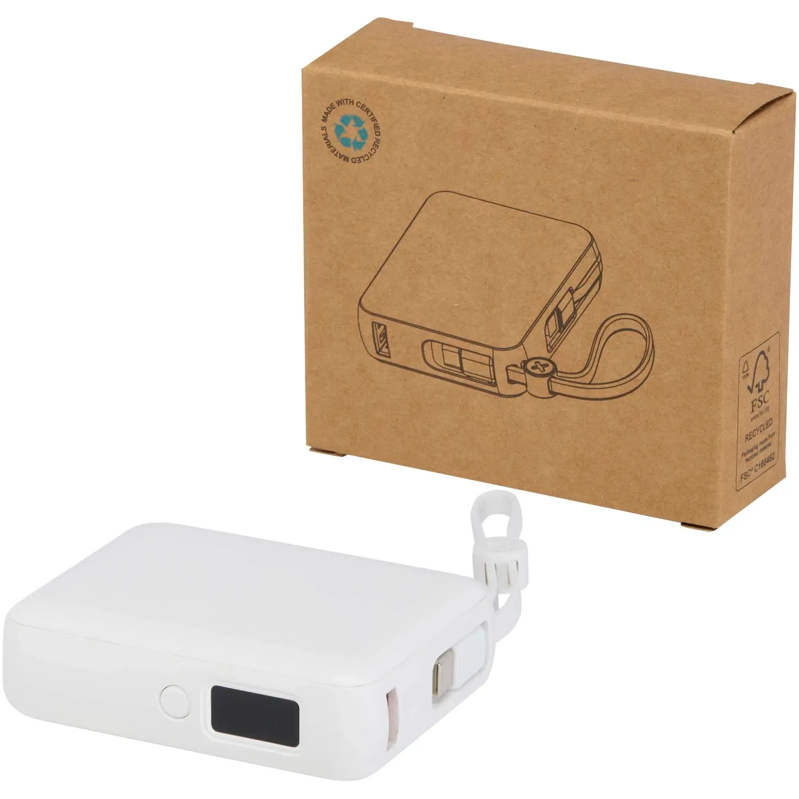 Acrux 10.000 mAh 35W tablet power bank with built in Type-C cable - made from recycled plastic