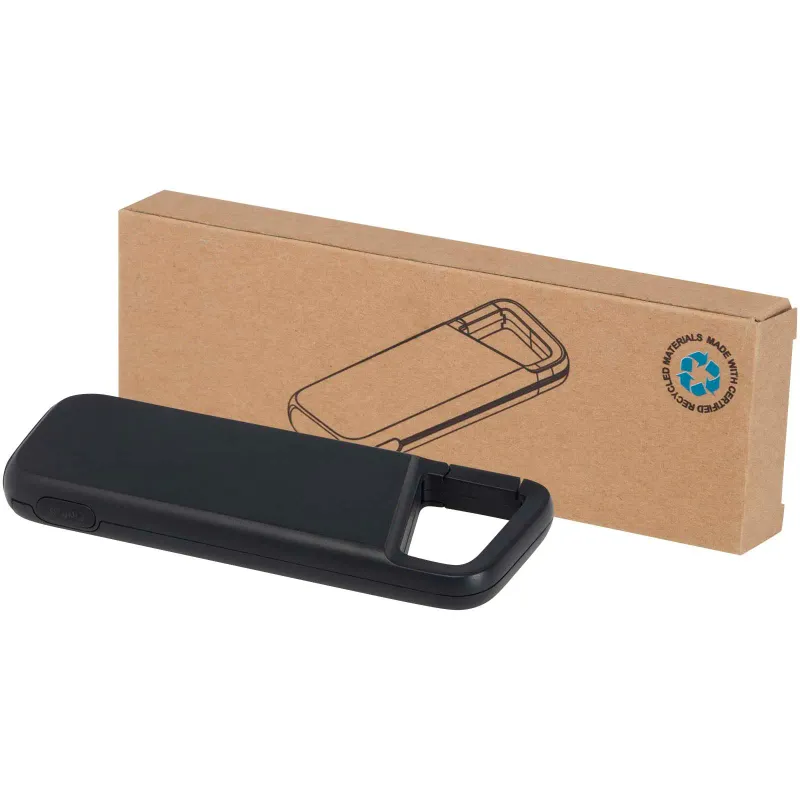 Alkes 5000 mAh 12W recycled plastic water resistant power bank with carabiner