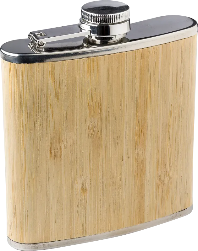 Stainless steel and bamboo hip flask