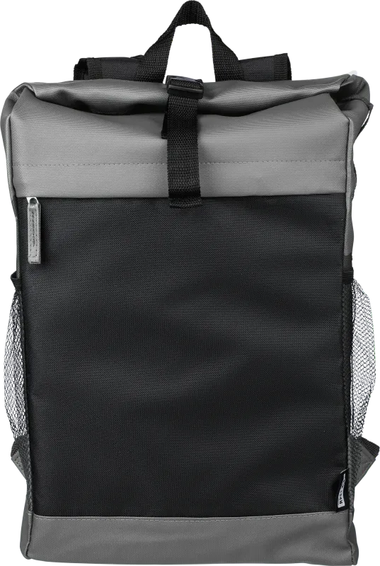 RPET polyester roll-top backpack.