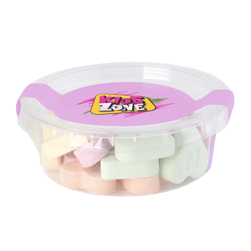 Small eco sweet tub with fruit heart sweets