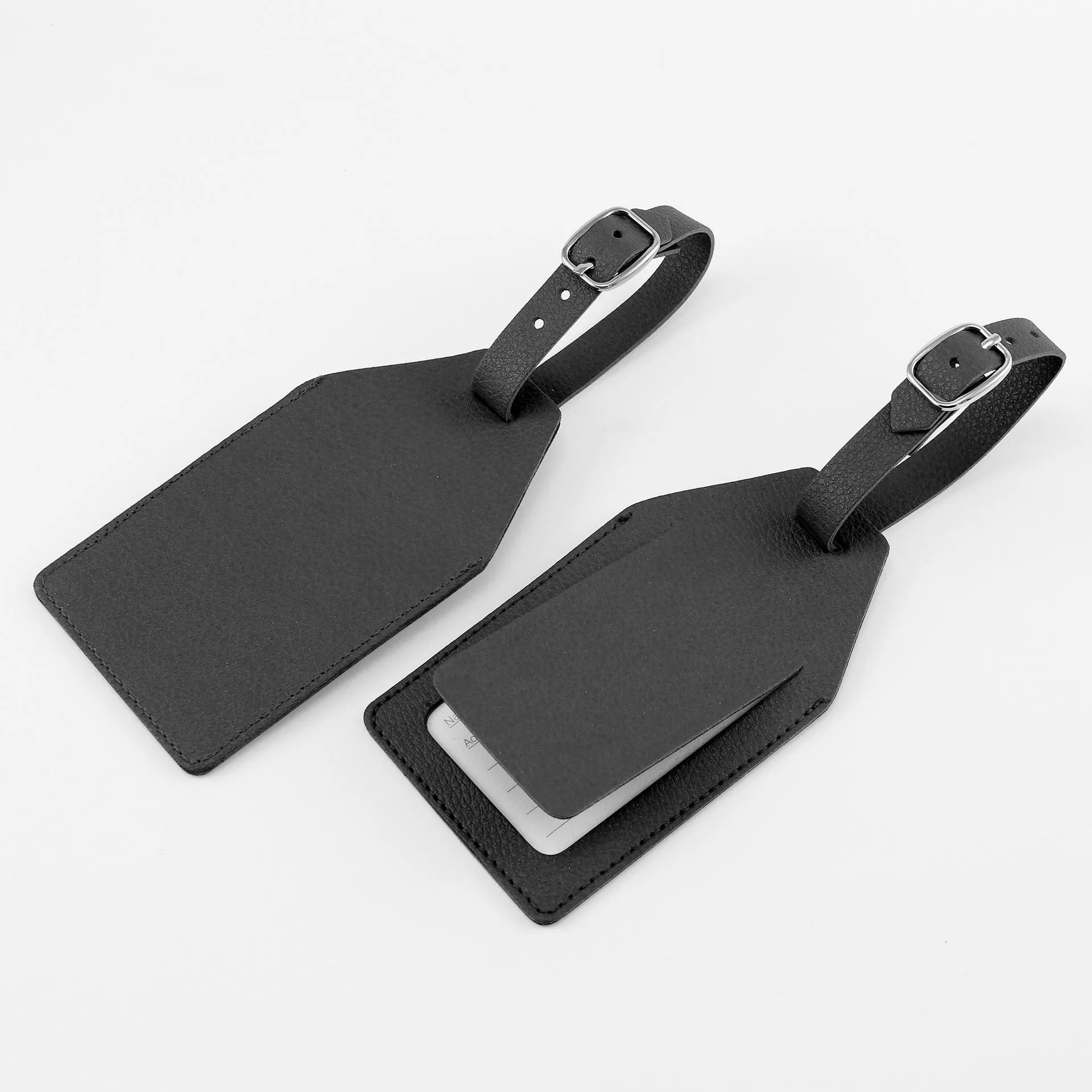 Angled Luggage Tag with security flap in Belluno, a vegan coloured leatherette with a subtle grain.