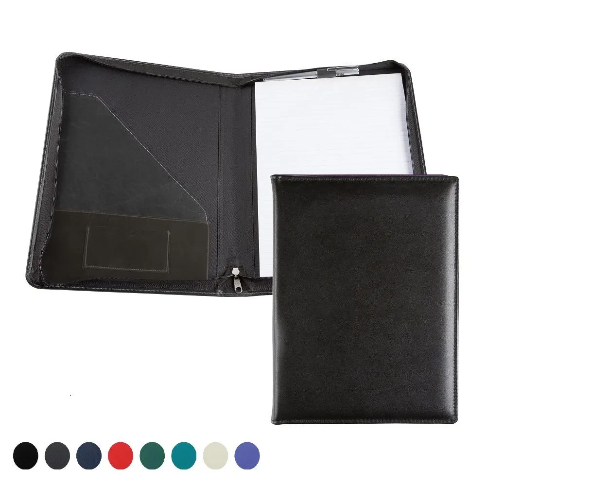 Zipped Conference Folder with co ordinating Leather Interior Pockets finished in Recycled Environmentally friendly Eleather, in a choice of 8 colours.