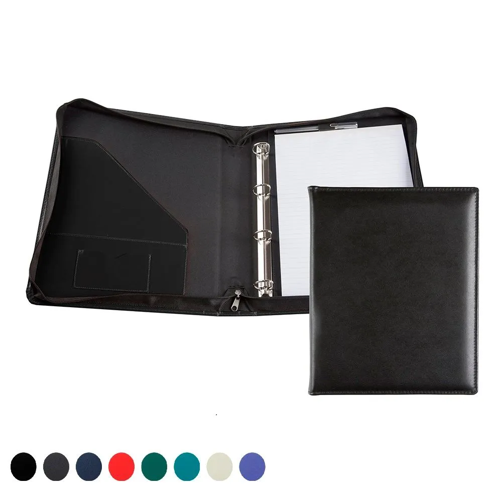 A4 Ring Zipped Binder with co ordinating Leather Interior Pockets Recycled Environmentally friendly Eleather in a choice of 8 colours.