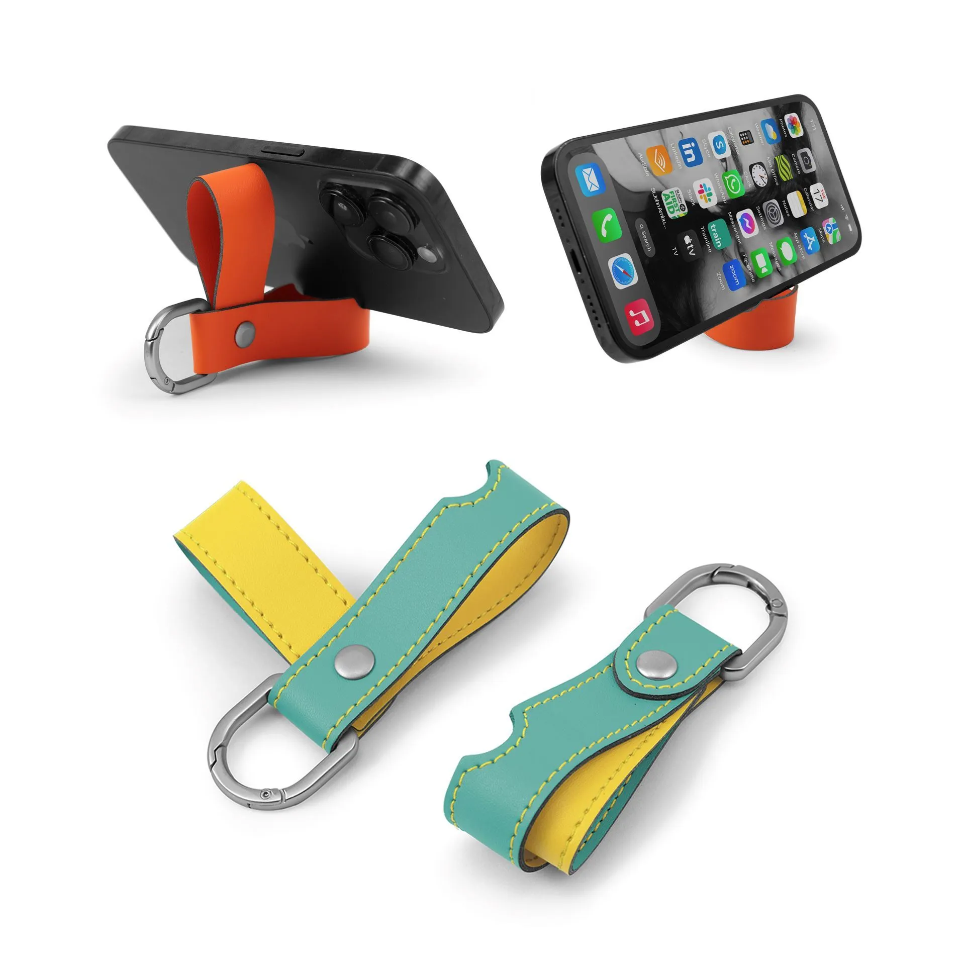 Porto Recycled Stitched Mobile Phone Stand Key Fob