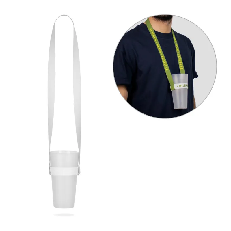 OXFORD. SET Lanyard SUBLIMATION Long II (20 mm) Duo in recycled polyester (100% rPET) with sublimation elastic Cup Holder