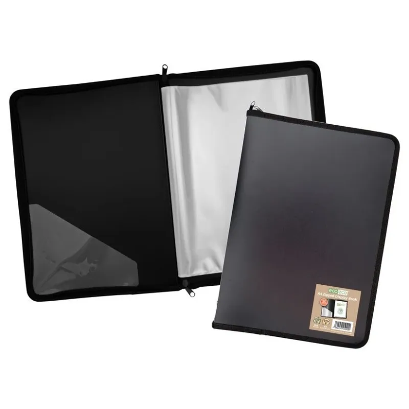 Eco-Eco A4 50% Recycled 30 Pocket Black Zipped Display Book (UK Stock)