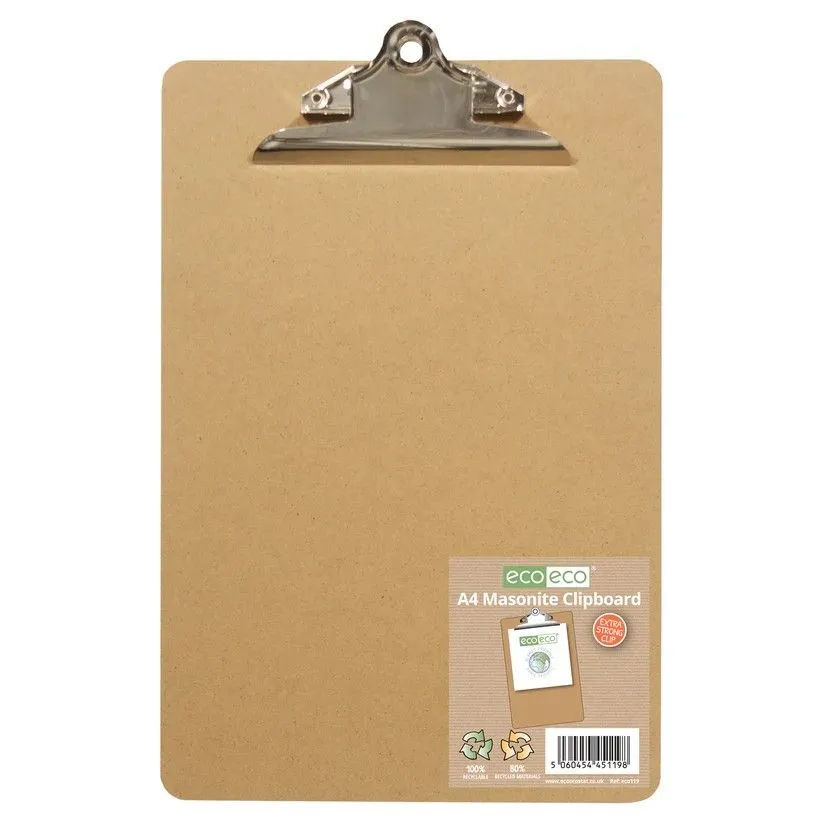 Eco-Eco A4 Masonite Clipboard with Bulldog Clip (UK Stock)