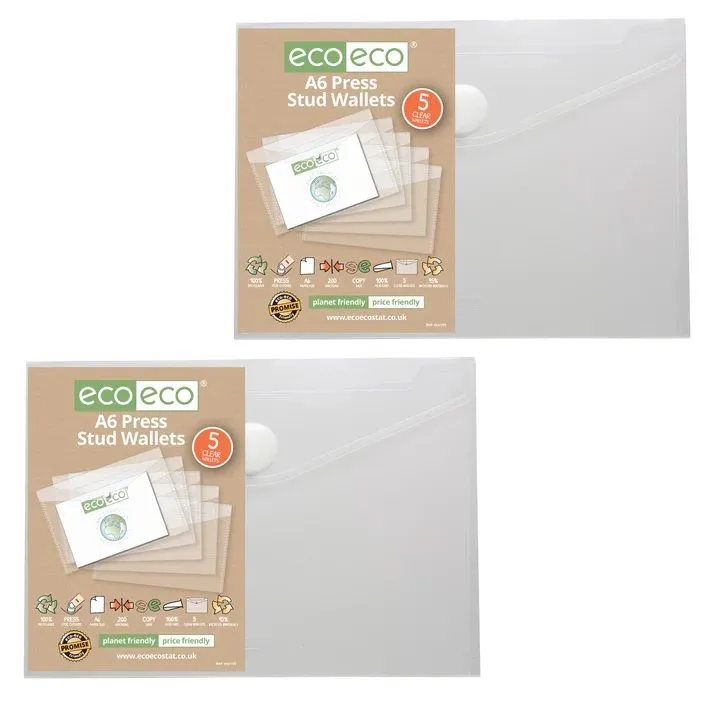Eco-Eco A6 95% Recycled Clear Press Stud Wallet (UK Stock)