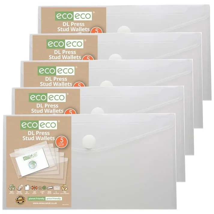Eco-Eco DL 95% Recycled Clear Press Stud Wallet (UK Stock)
