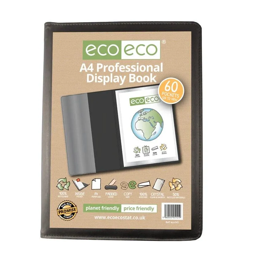 Eco-Eco A4 60 Pocket Black Professional Display Book (UK Stock)
