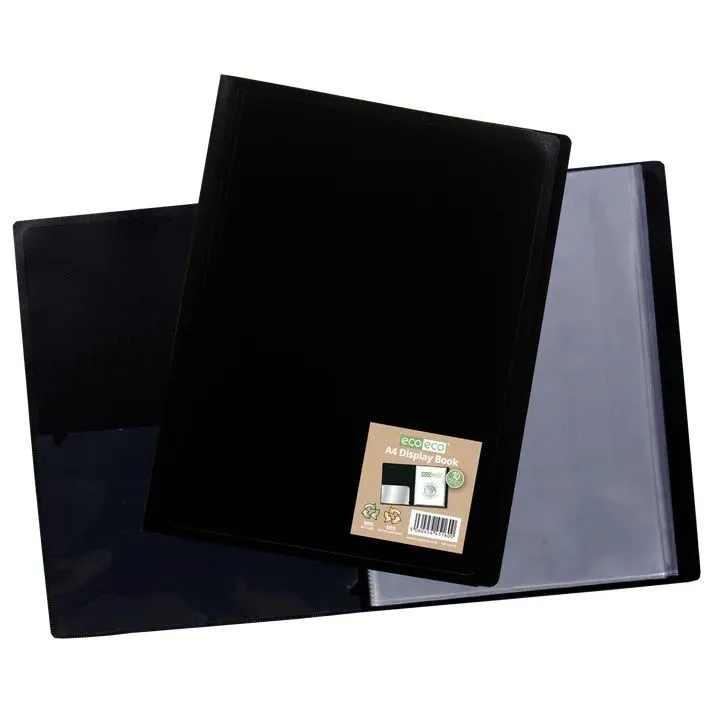 Eco-Eco A4 100% Recycled 10 Pocket Black Flexicover Display Book (UK Stock)