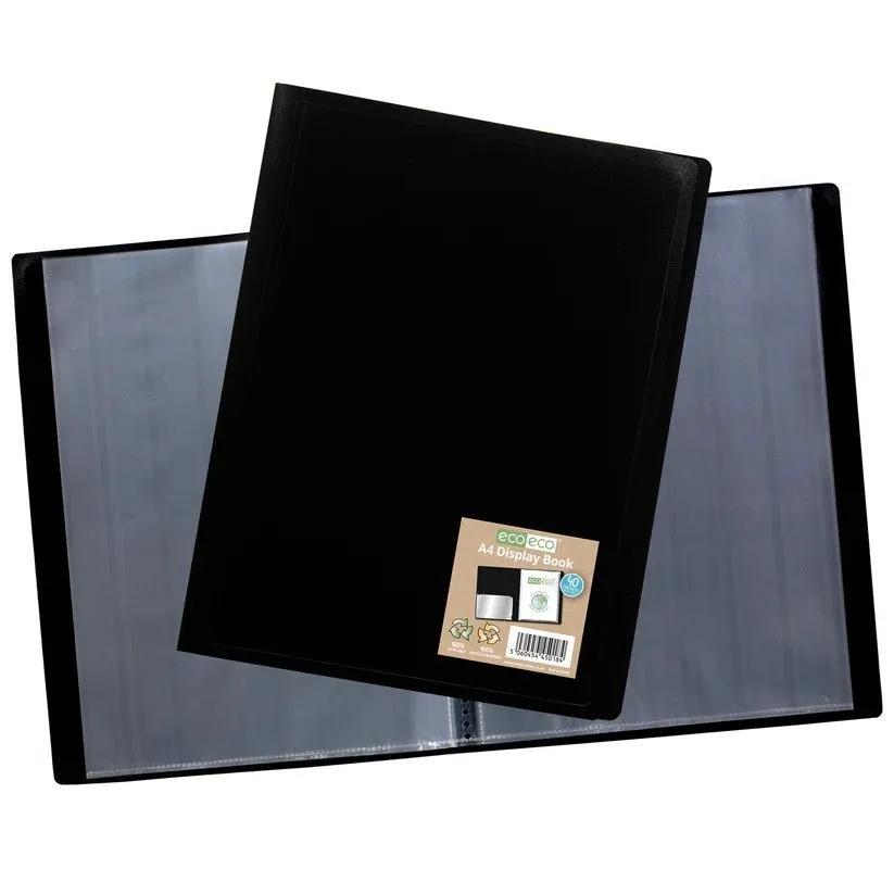 Eco-Eco A4 100% Recycled 40 Pocket Black Flexicover Display Book (UK Stock)