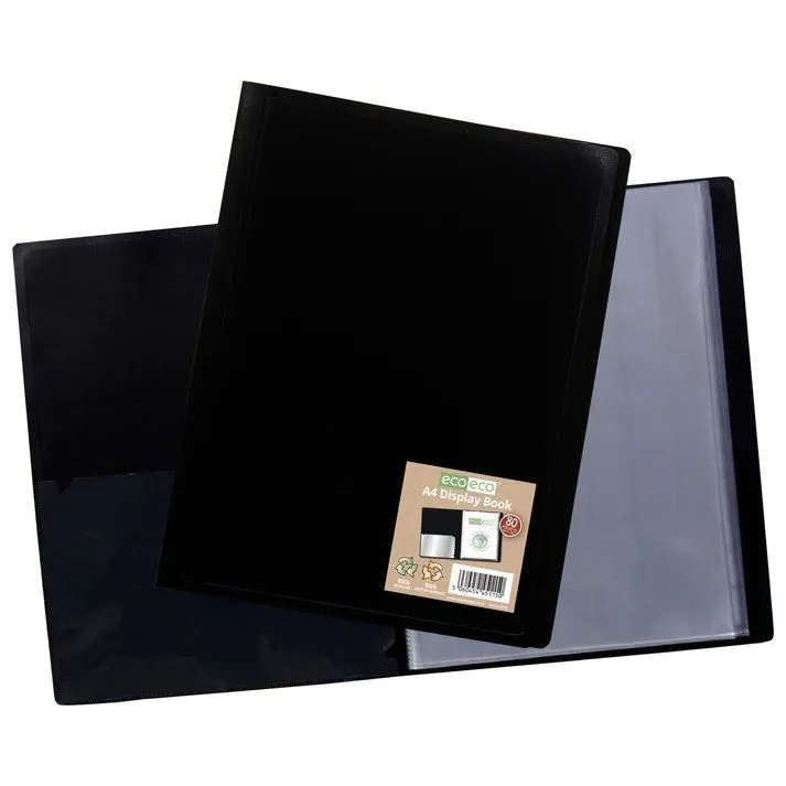 Eco-Eco A4 100% Recycled 80 Pocket Black Flexicover Display Book (UK Stock)