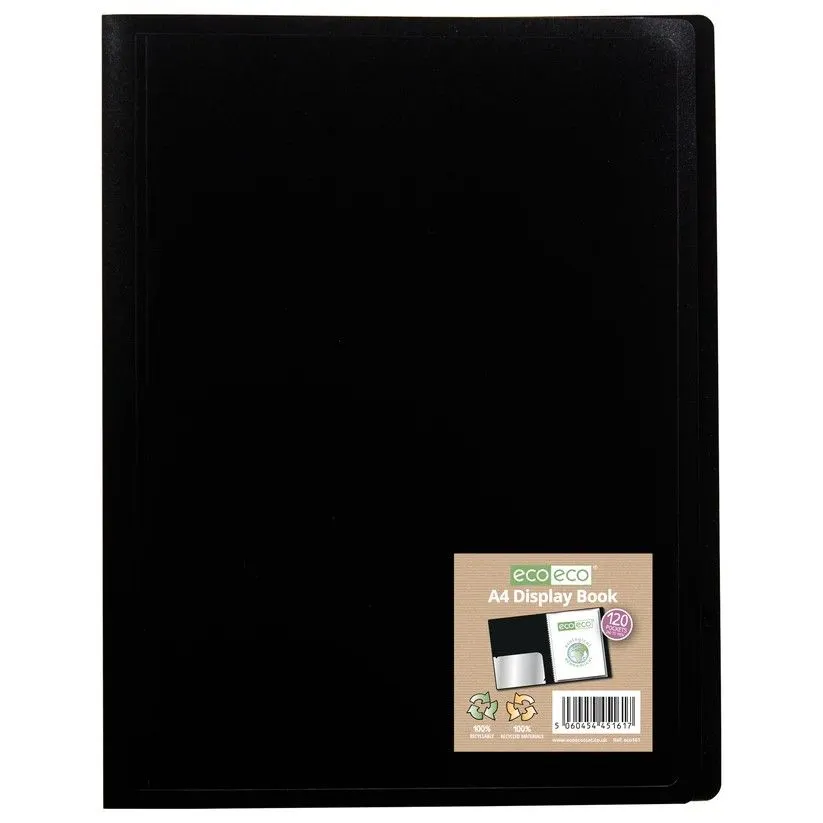 Eco-Eco A4 100% Recycled 120 Pocket Black Flexicover Display Book (UK Stock)