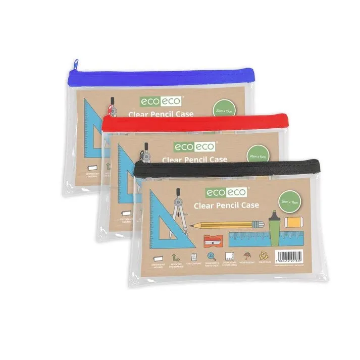 Eco-Eco Small 90% Recycled Clear Flat Pencil Case (UK Stock)