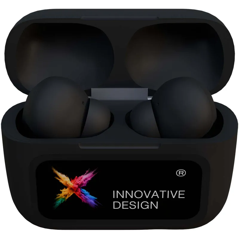 SCX.design E26 ANC earbuds with interactive touchscreen charging case