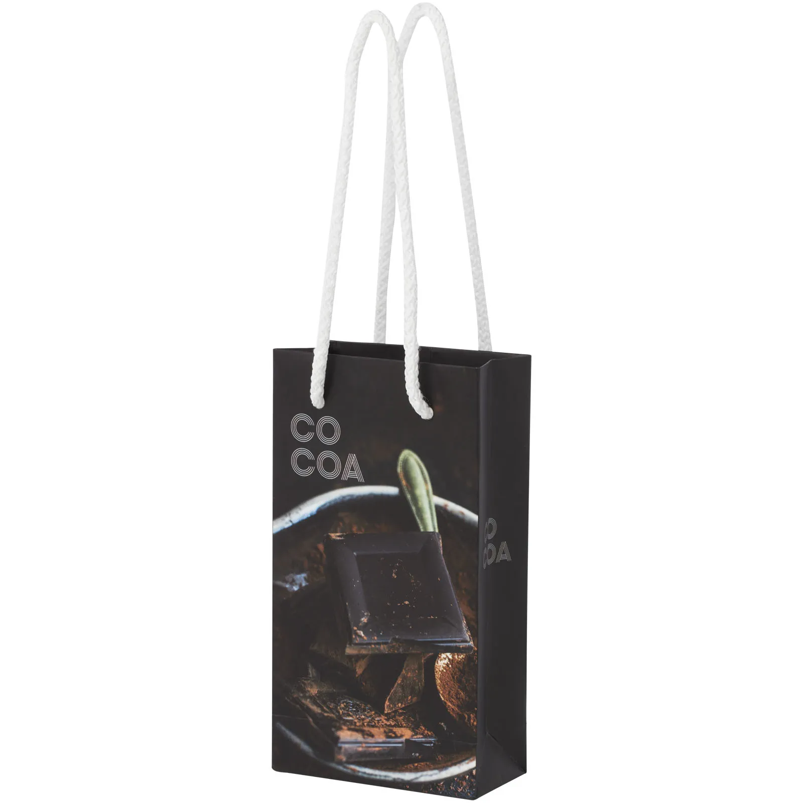 Handmade 170 g/m2 integra paper bag with plastic cord handles - 9.5 x 4 x 17 cm