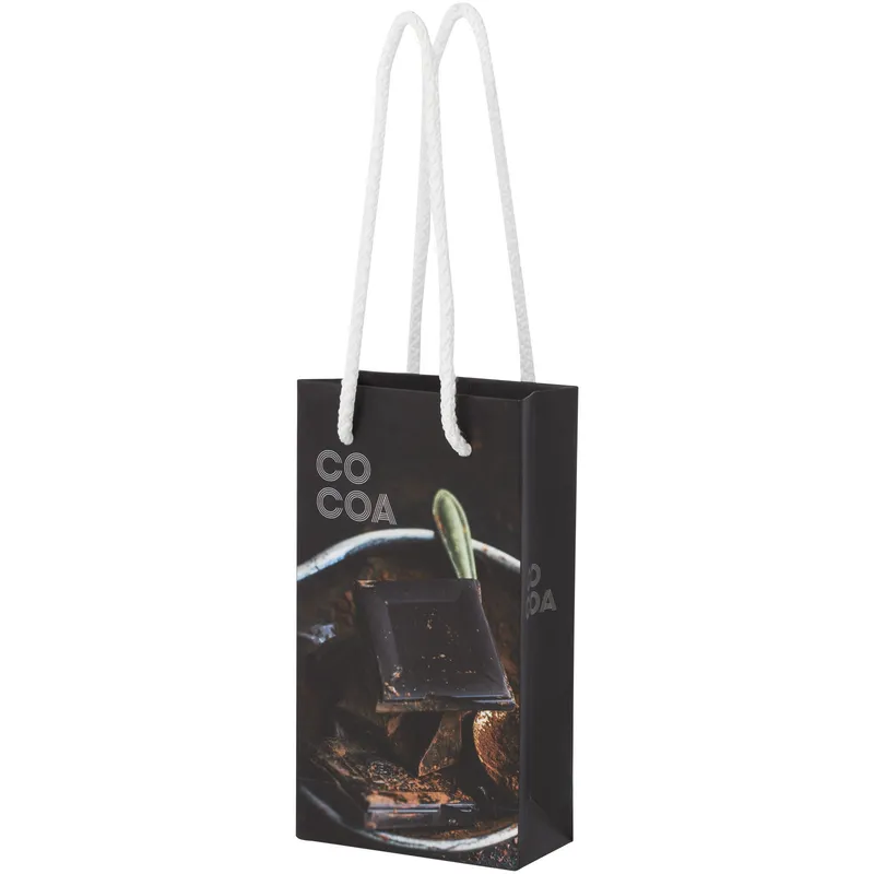 Handmade 170 g/m2 integra paper bag with plastic cord handles - 9.5 x 4 x 17 cm