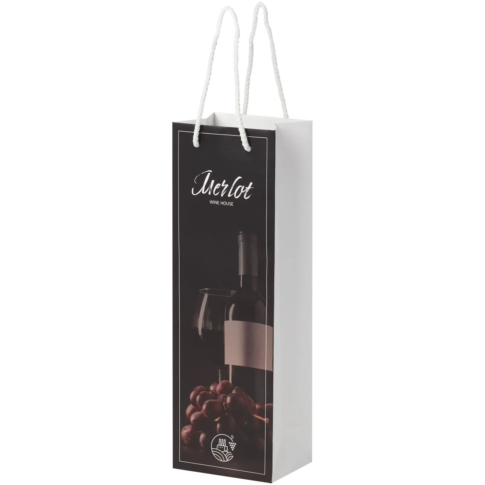 Handmade 170 g/m2 integra paper wine bottle bag with plastic cord handles - 12 x 9 x 37 cm