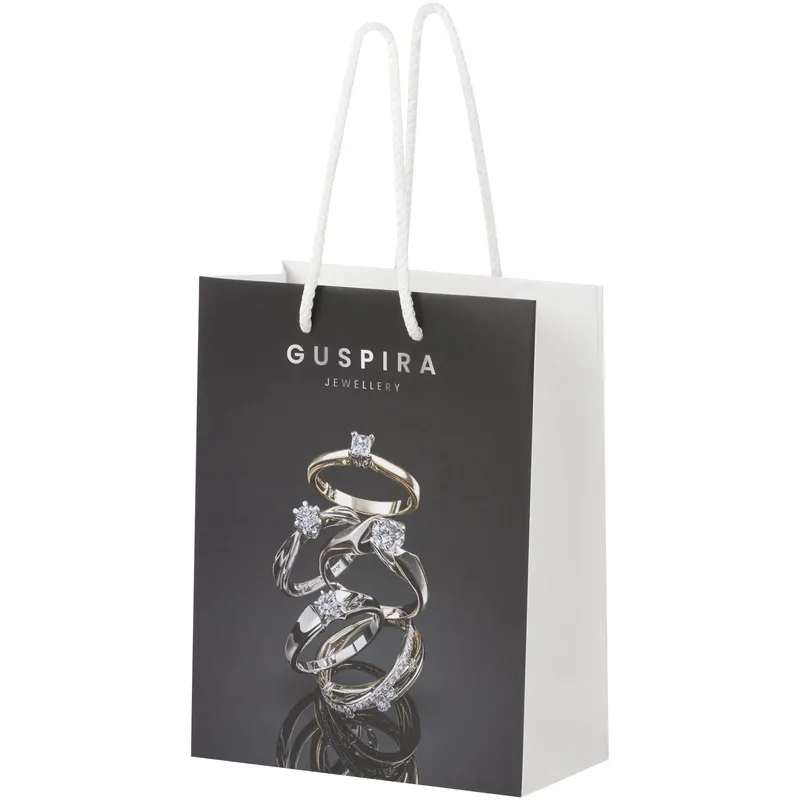 Handmade 170 g/m2 integra paper bag with plastic cord handles - 18 x 9 x 23 cm