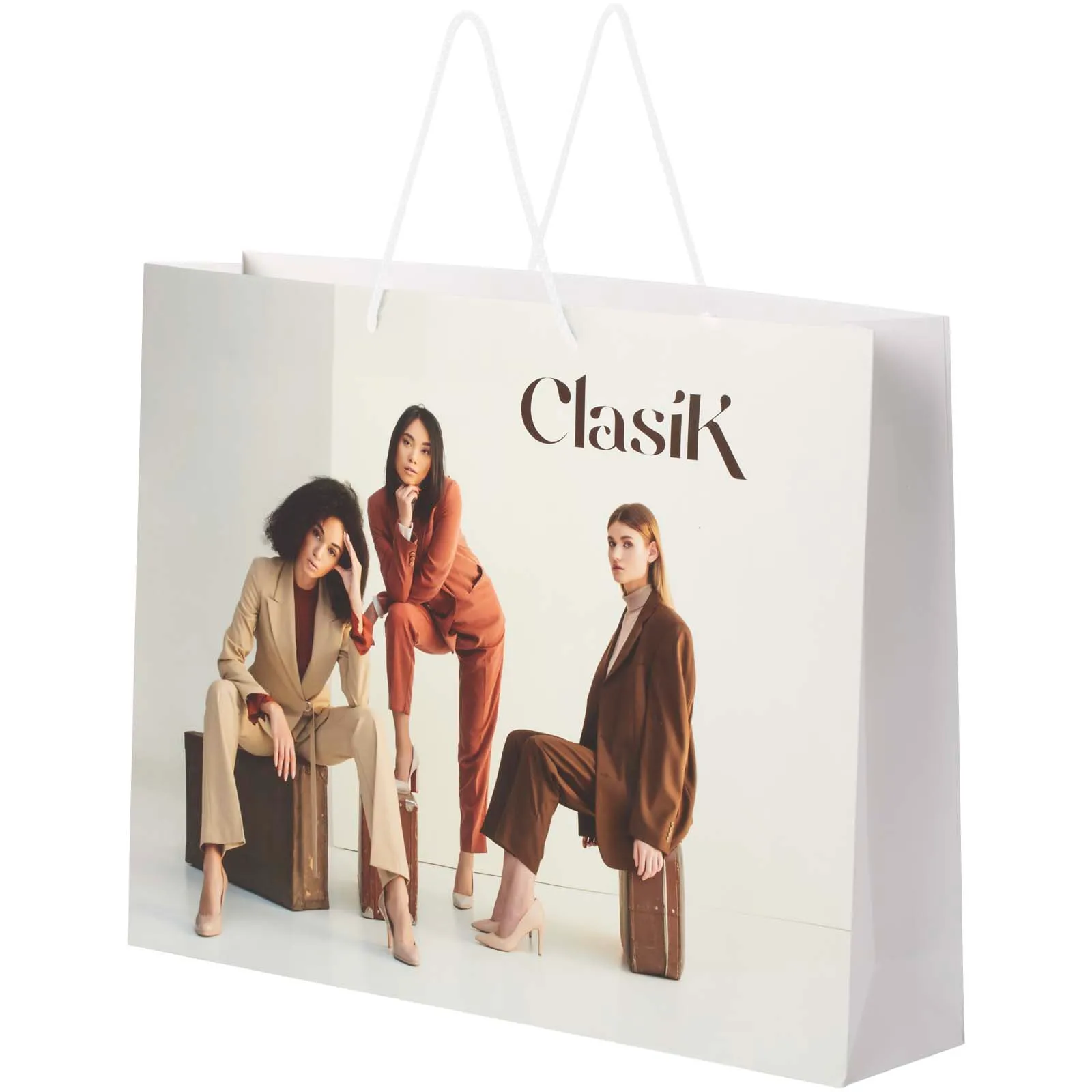 Handmade 170 g/m2 integra paper bag with plastic cord handles - 45 x 10 x 35 cm