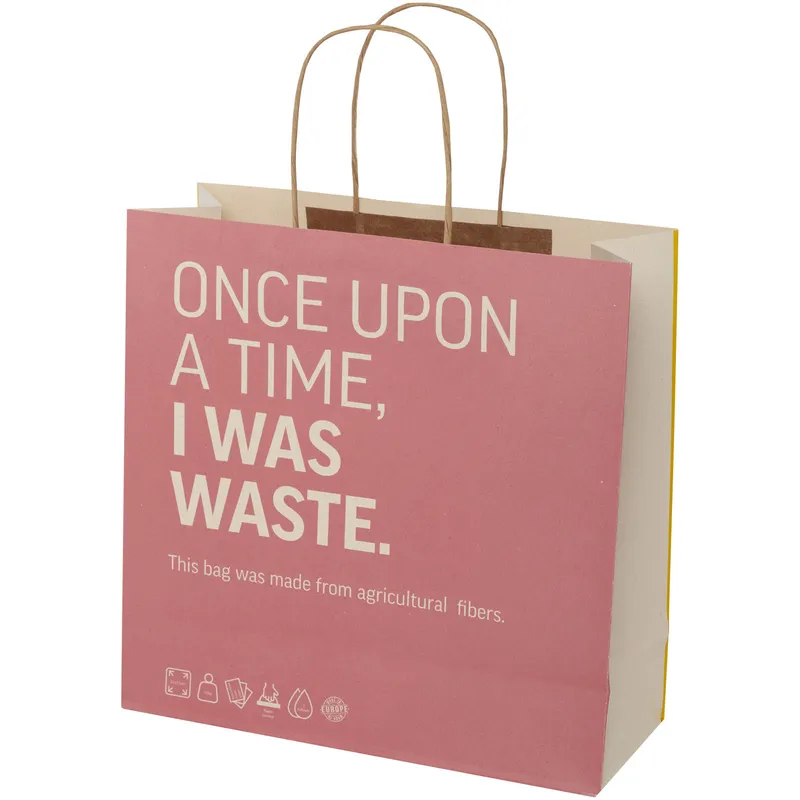 Agricultural waste 150 g/m2 paper bag with twisted handles - 31 x 12 x 31 cm