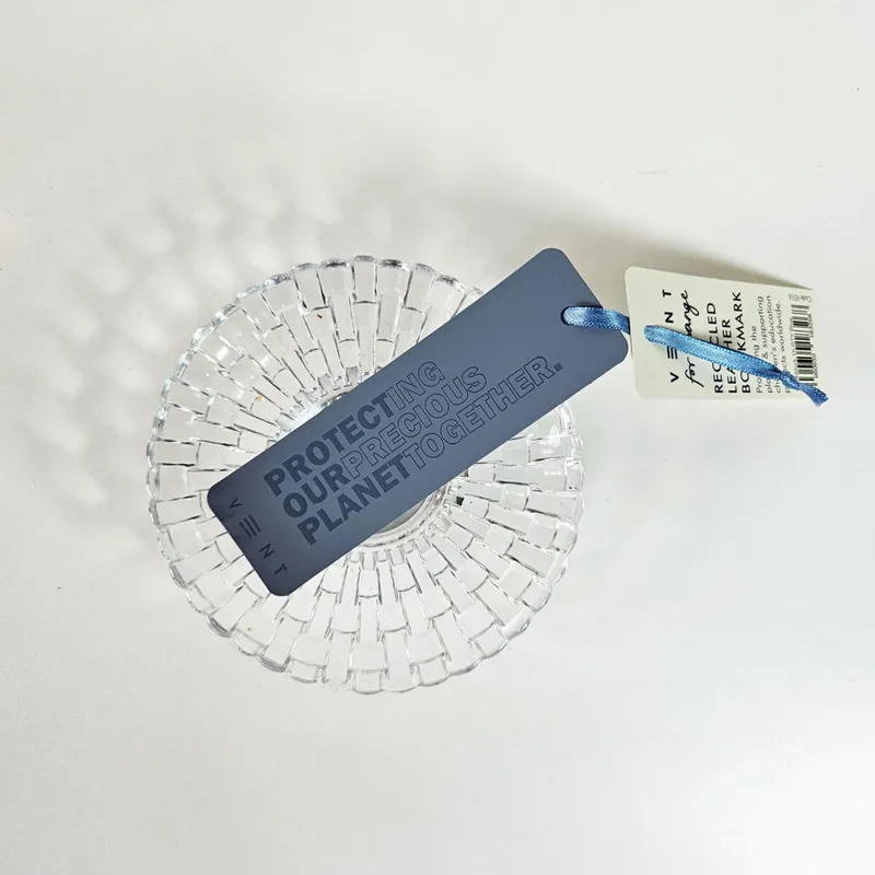 Recycled Leather Bookmark - Dusty Blue