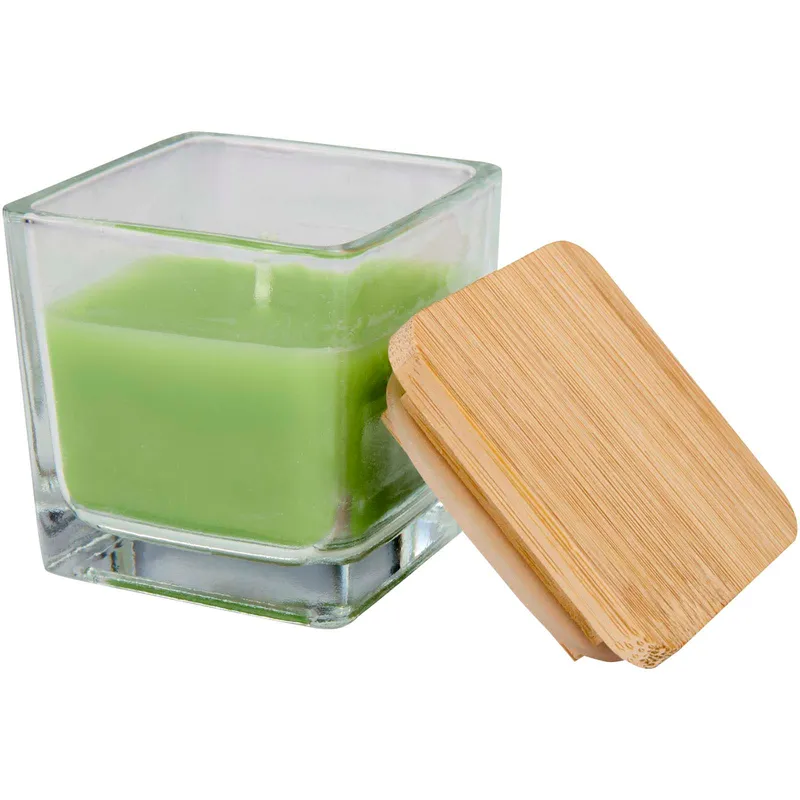 Ambra square glass candle with bamboo lid