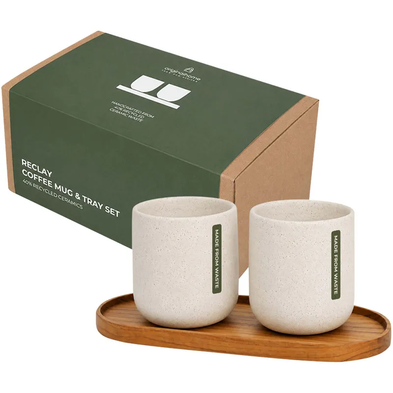 Originalhome oval wooden tray and 150 ml ceramic mug set