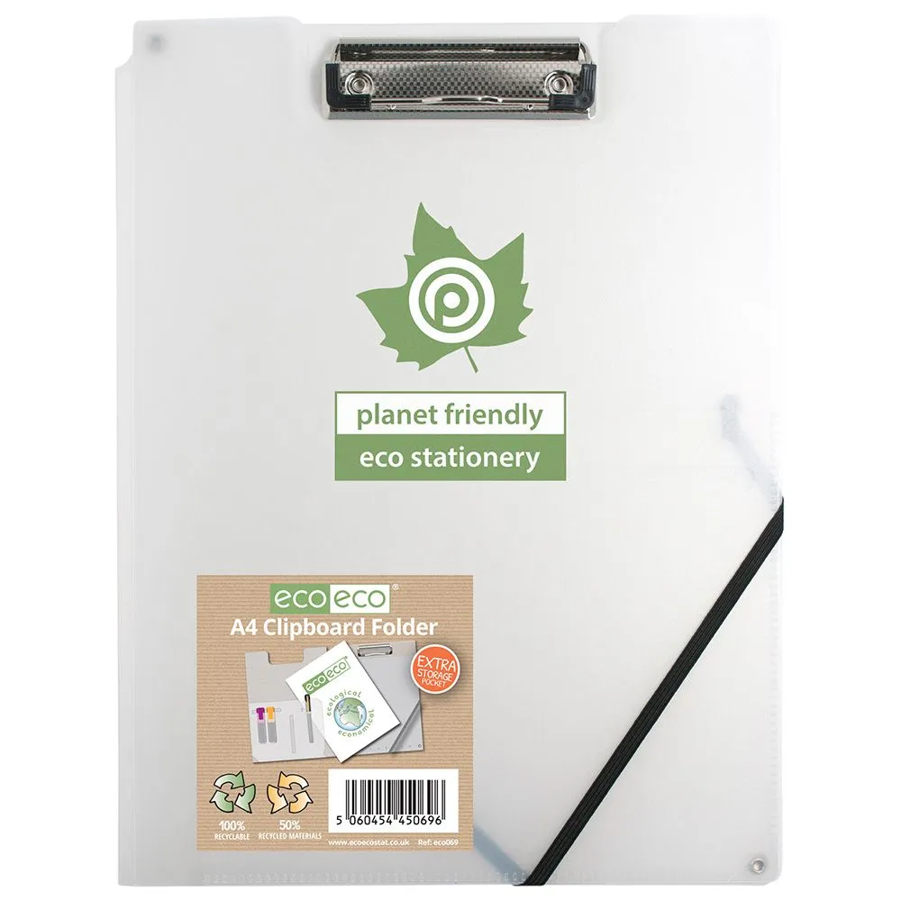 Eco-Eco A4 50% Recycled Frosted Clear Clipboard Folder (UK Stock)